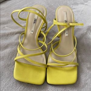 Sold.     Zara leather lime green heel
